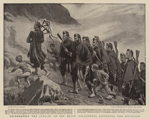 Celebrando el Jubileo en Ben Nevis, Voluntarios ascendiendo la Montaña de Walter Charles Horsley