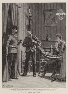 Tommy Atkins en Egipto, mostrando su pase de Walter Charles Horsley