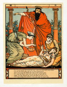 Y ella cae en un sueño como la muerte, del Libro de Imágenes de Barba Azul de Walter Crane