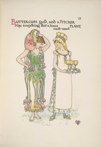 Ranúnculos de oro y planta jarro. Dos mujeres jóvenes de Walter Crane
