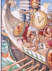 Se convirtió en un blanco para cada flecha, ilustración de La Historia de Grecia, años 1930 de Walter Crane