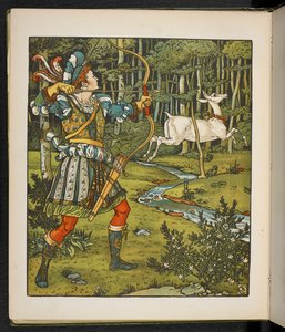 Ilustración del cuento La cierva en el bosque. de Walter Crane