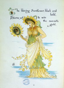 El girasol (sol) personificado en una joven vestida de amarillo y verde. Lámina 36 de "Flora
