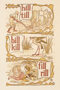 Palabras que riman y acaban en la letra L. Arar. Una cigüeña. La cartilla dorada. de Walter Crane