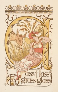 Palabras que riman terminadas en la letra S. Una mujer sosteniendo un espejo facial. La cartilla dorada. de Walter Crane