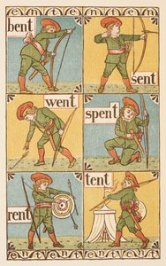 Palabras que riman y acaban en la letra T. Un niño con arco y flecha. La cartilla dorada. de Walter Crane