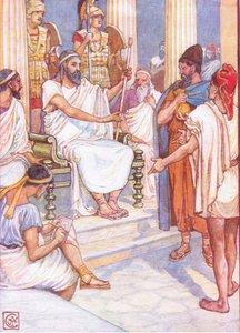 Solón, el sabio legislador de Atenas, ilustración de La Historia de Grecia, años 1930 de Walter Crane