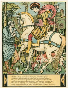 El príncipe pide direcciones, del libro de imágenes de Barba Azul, pub. 1879 de Walter Crane