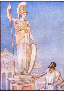 La figura de la diosa era colosal, ilustración de La Historia de Grecia, años 1930