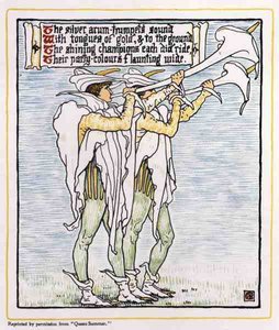 Trompetistas con lirios, de Queen Summer de Walter Crane