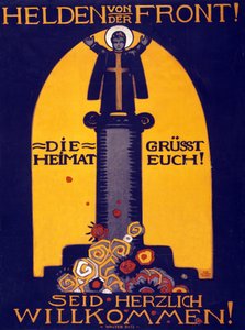 Póster alemán de la Primera Guerra Mundial Héroes del Frente, ¡La Patria te saluda! Bienvenido pub. 1915