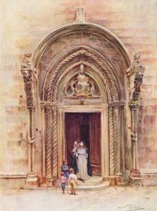Portada del Duomo de Curzola (litografía en color)