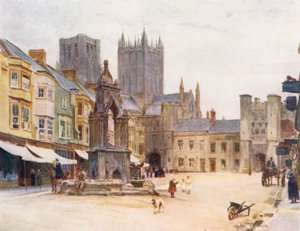 Wessex: The market-place, Wells (litografía en color) de Walter Frederick Roofe Tyndale