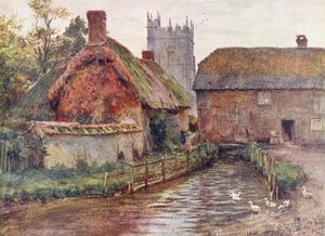 Wessex: El molino y la iglesia de Affpuddle, cerca de Dorchester (litografía en color) de Walter Frederick Roofe Tyndale
