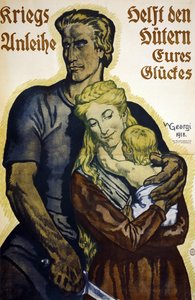 Primera Guerra Mundial 1914-1918. Cartel alemán para suscriptores de bonos de Préstamo de Guerra.