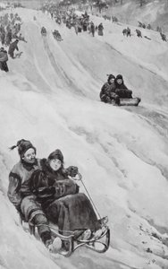 Una pista de trineo en Canadá (litografía) de Walter Paget