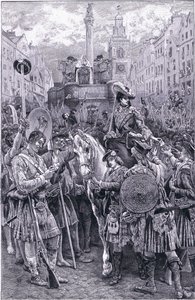 Proclamación del Viejo Pretendiente como el Rey Jacobo VIII en la Cruz de Edimburgo de Walter Paget