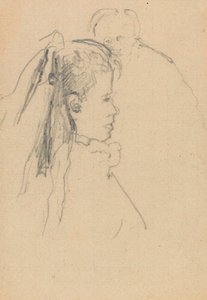 Cabeza y busto de una niña de perfil a la derecha, cabeza de un hombre, de frente, detrás de Walter Richard Sickert