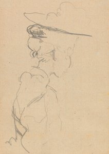 Cabeza y hombros de una mujer con sombrero, en perfil perdido, a la derecha de Walter Richard Sickert