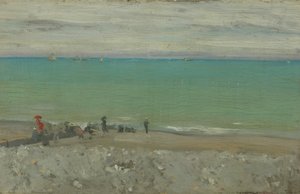 La playa, Dieppe, c.1885 (óleo sobre tabla)