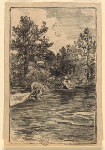 Dibujo, Río y árboles, 1880-90