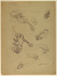 Dibujo, Hoja de estudios de las manos de un violinista, 1878