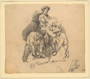 Tres hombres en una esquila de ovejas de Walter Shirlaw