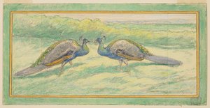 Dos pavos reales en un paisaje de Walter Shirlaw