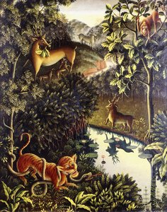 Fábula de Animales: Tigre y Serpiente en Combate en un Bosque Primigenio