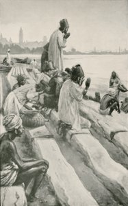 Parsis adorando el sol naciente en la playa de Bombay de Walter Stanley Paget