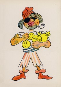 Uno de los locos de Walter Trier (litografía en color)