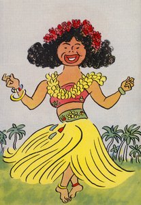 Los locos disfraces de Walter Trier: Hawaii (litografía en color)