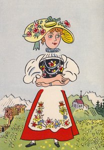 Los locos disfraces de Walter Trier: Suiza (litografía en color)