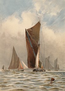 Barcazas en el Támesis (litografía en color) de Walter William May