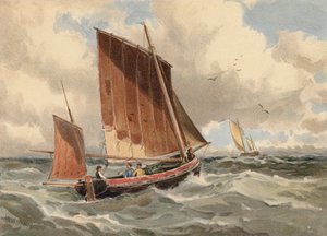 Lugger francés en alta mar (litografía en color) de Walter William May