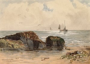 Rocas en aguas bajas (litografía en color) de Walter William May