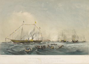 El embarque del príncipe Federico Guillermo IV de Prusia (1795-1861) y su esposa Isabel de Baviera (1801-1873) a bordo del buque Victoria and Albert, en Gravesend, Inglaterra, el 2 de febrero.