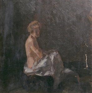 Desnudo femenino contra un fondo oscuro de Walther Gamerith