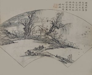 Paisaje de Ke Jiusi, del Manual del Jardín de Semillas de Mostaza, Primera edición de Wang Gai