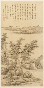 Bambú Alto y Montañas Distantes, después de Wang Meng de Wang Hui