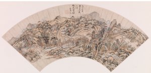 Abanico - Paisaje Montañoso de Wang Shimin
