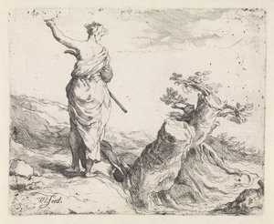 paisaje con una mujer junto a un tocón de árbol de Warner Horstink