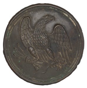 Plato con diseño de águila de latón estampado de un cinturón de caja de cartuchos, 1862-1865 de Warren H. Wilkinson