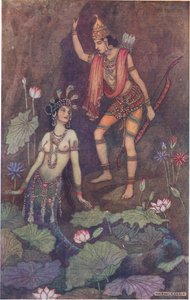Arjuna y la ninfa del río de Warwick Goble