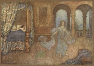 El hada apareciéndose al príncipe, de El mirto. de Warwick Goble