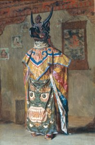 Lama en traje festivo en el Monasterio Pemyonchi en Sikkim