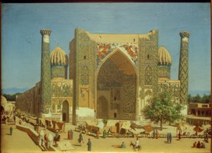 Madraza Shir-Dor en la Plaza Registán en Samarcanda de Wassili W. Werestschagin