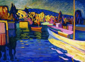 Paisaje de otoño con barcos