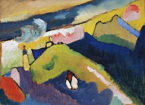 ""Murnau, paisaje de montaña con la iglesia"" Pintura de Wassily Kandinsky (o Wassily Kandinski o Kandinskij de Wassily Kandinsky