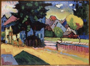 ""Paisaje en la casa verde"" Pintura de Vassily Kandinsky (o Wassily Kandinski o Kandinskij de Wassily Kandinsky